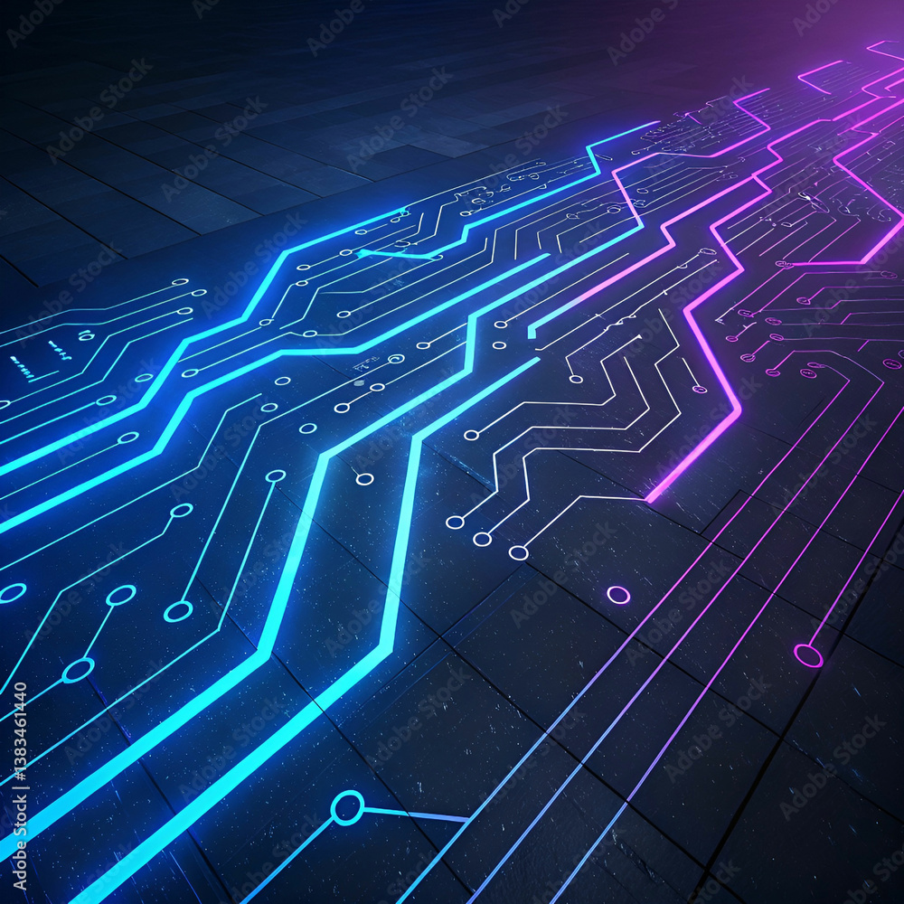 Aufkleber a futuristic background with glowing neon circuit patterns, radiating a high-tech and cyberpunk aest
