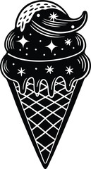 Ice Cream Cone Winter Style Silhouette Vector for Holiday, Winter Treats, and Seasonal Desserts