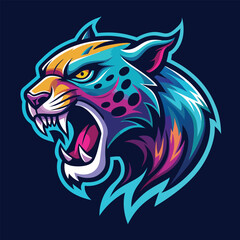 Fierce Jaguar Head Roaring Mascot Illustration, Vector Icon Illustration