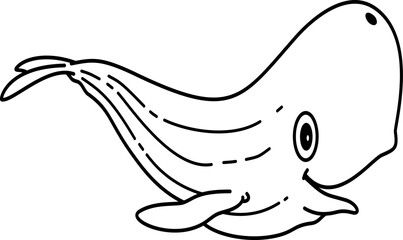 Hand drawn whale cartoon doodle outline