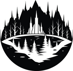 Frozen Lake Silhouette Vector for Winter Landscape, Ice Skating, and Snowy Outdoor Designs