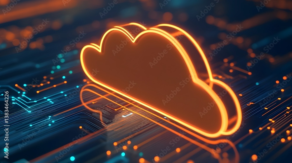 Poster cloud computing and digital storage concept with glowing icon