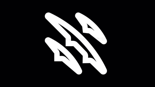 Icon claw marks is distorted. Glitch. Noise, chromatic aberration, geometric distortion. Transparent background, looped. In-Out looped. Alpha BW at the end
