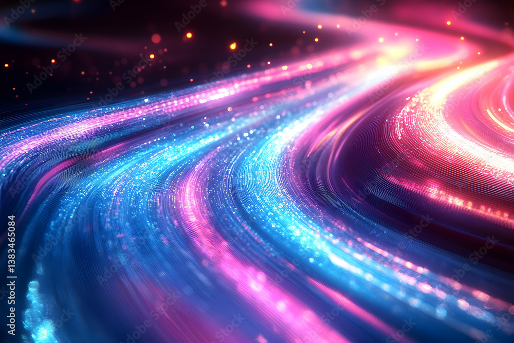 Poster colorful curved streams of light creating a dynamic flowing illustration