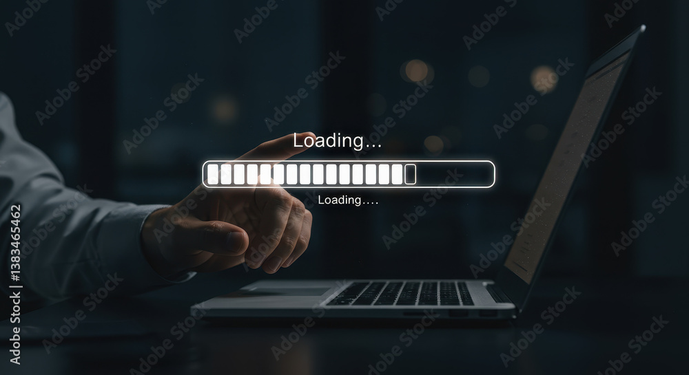 Fototapete loading... patience is key! waiting for file transfer, software update, or website to load on laptop
