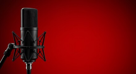 Studio Condenser Microphone on Red Background AI Generated