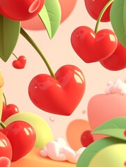 Heart Cherries Pastel Background