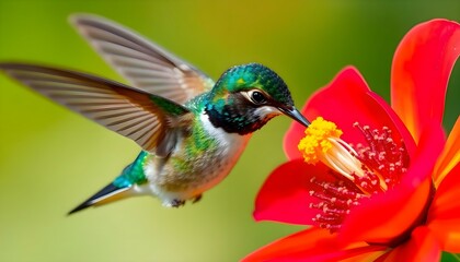 Obraz premium hummingbird feeding from a red flower