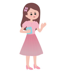 Happy Teacher’s Day illustration featuring a smiling teacher, chalkboard, balloons, and gift boxes. A cheerful and festive design celebrating educators.