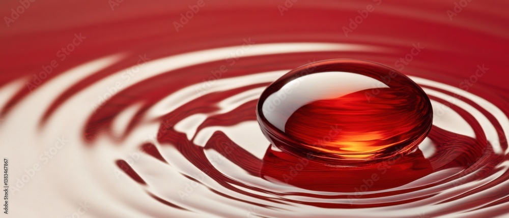 Aufkleber red liquid drop creating ripple effect, closeup shot of water surface with vibrant color and dynamic
