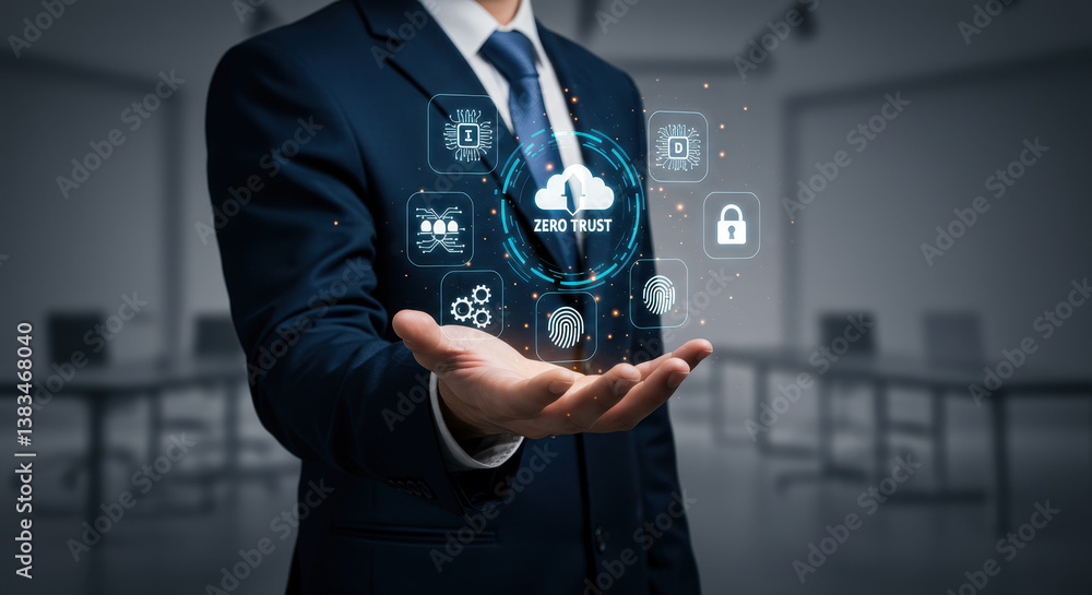 Poster zero trust security: protecting data with cloud technology, cybersecurity solutions, & advanced veri