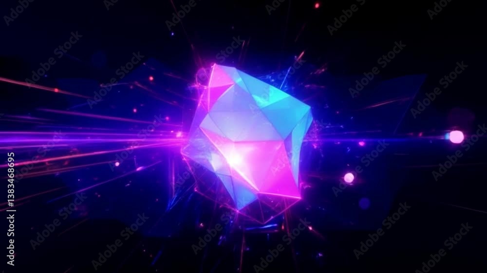 Poster futuristic geometric shape surrounded by neon lights creating a dynamic visual experience