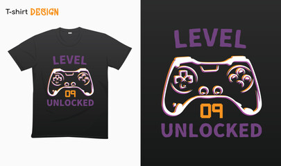 "Level 09 Unlocked" Retro vintage controller design. Funny birthday gaming style T-shirt template design. Eps 10 vector  © iCreativePrints