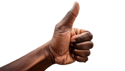 Hand showing approval sign isolated on PNG white transparent background.