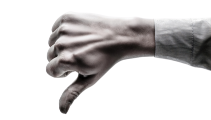 Hand showing disapproval sign isolated on PNG white transparent background.