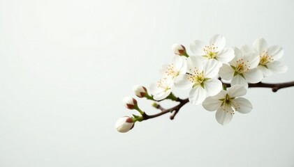 Fototapeta premium Delicate white blossoms on a stark white background, soft, white flowers