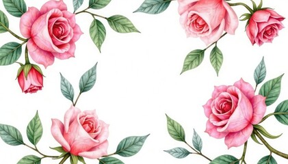Delicate watercolor roses & leaves, repeating seamlessly , background, pastel
