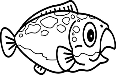 Obraz premium Hand drawn parrot fish cartoon doodle outline