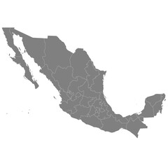 High quality map of Mexico with borders of the regions