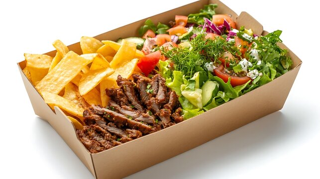 Doner box with doner meat chips and salad