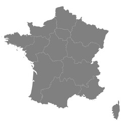 High quality map of France with borders of the regions