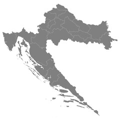 High quality map of Croatia with borders of the regions