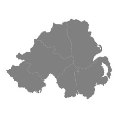 High quality map of Northern Ireland with borders of the regions