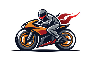 Motorcyclist Riding Sportbike with Fiery Trail on White Background Detailed Style