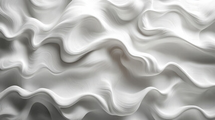 Fototapeta premium Dynamic flowing white fabric textures studio image abstract top-down view textile design concepts