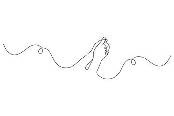 Praying hands one line art with minimalist isolated outline vector icon
