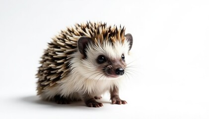 Obraz premium A lone hedgehog, perfectly centered, against a stark white backdrop, white background, texture
