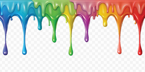 realistic multi or rainbow colour liquid paint dripping down isolated on white background