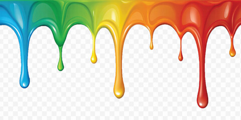realistic multi or rainbow colour liquid paint dripping down isolated on white background