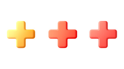 Obraz premium Three colorful plus signs in shades of yellow and red are geometrically arranged on a bright transparent background for conceptual use.