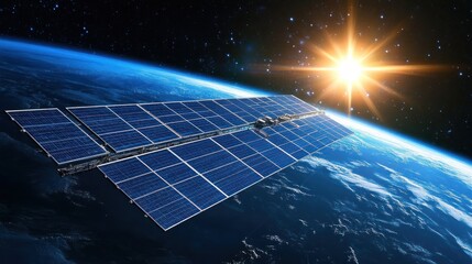 Space-based solar power station orbiting Earth, sunlit