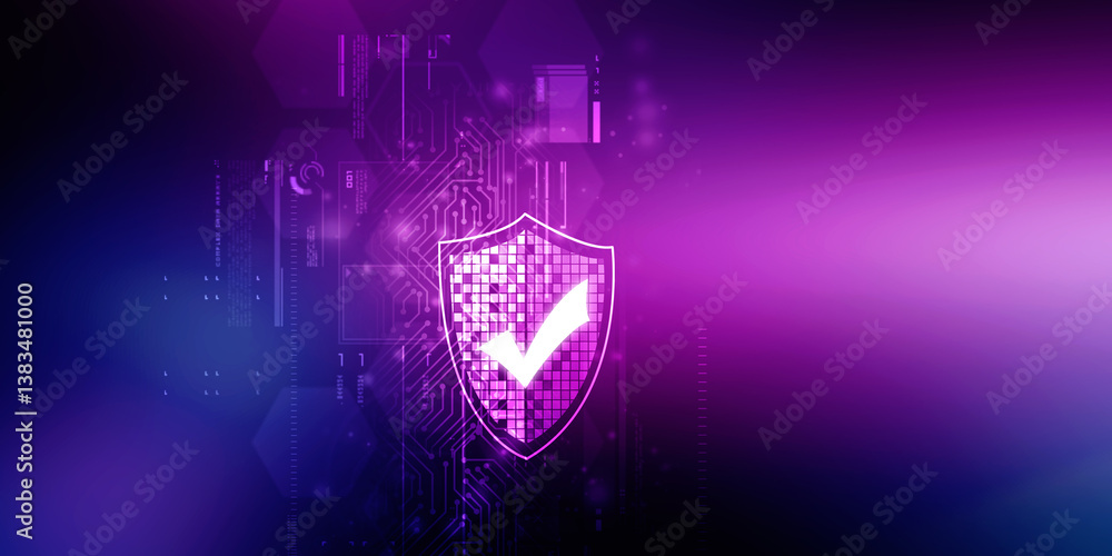 Poster 2d rendering tick mark over a shield surface