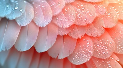 Close-up of wet flamingo feathers creating a colorful pattern