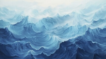 Obraz premium Ocean Wave Painting with Textured Brushstrokes in Shades of Blue and White