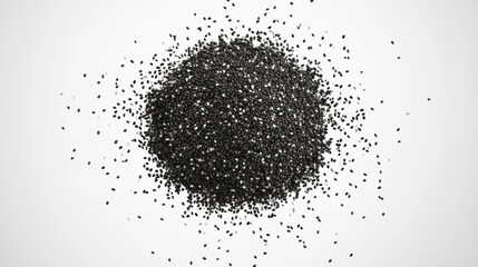 Pile of Black Chia Seeds with White Spots Isolated on White Background - Superfood Ingredient