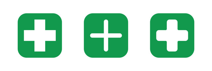 Obraz premium Green plus sign. Vector icon. Cross symbol of safety guidance.