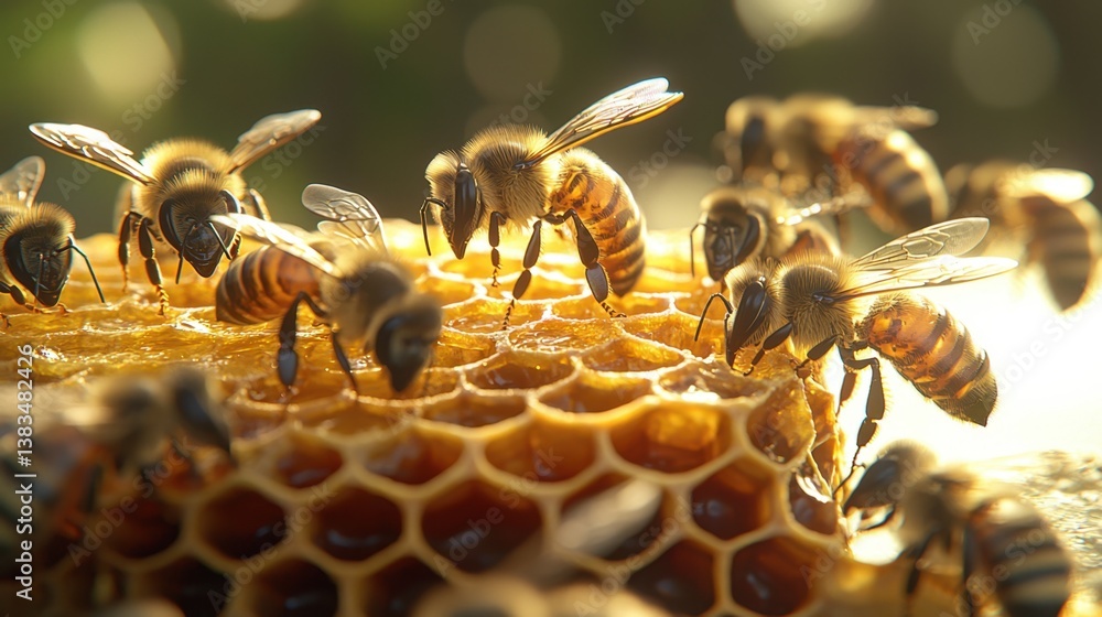 Aufkleber ultra-detailed 3d image of a thriving beehive, showing the transition of worker bees from nurses to 