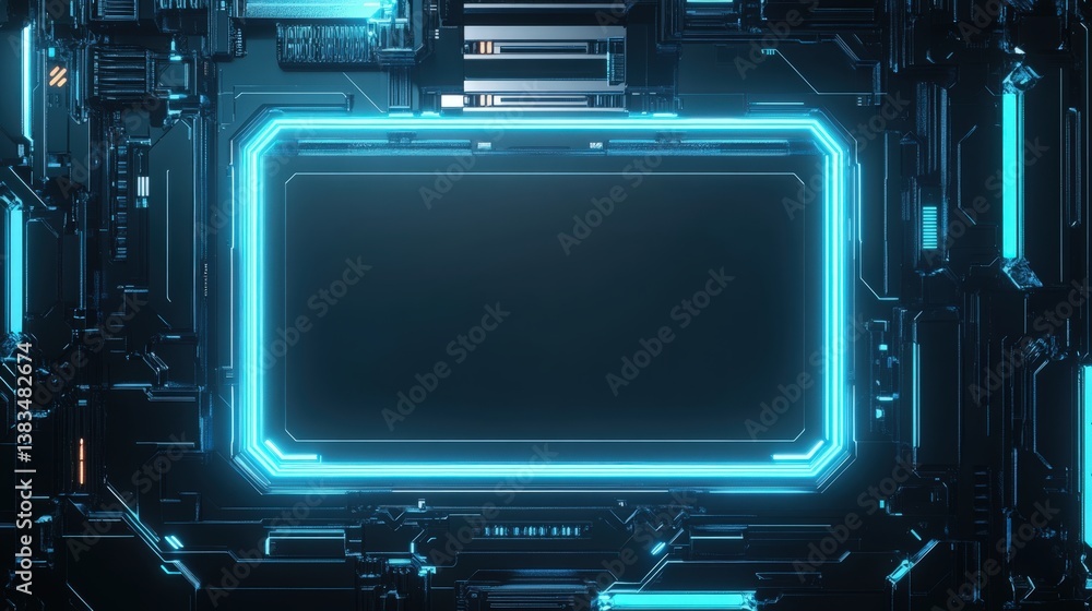 Aufkleber futuristic glowing frame on a complex circuit board, representing technology and innovation. ideal f