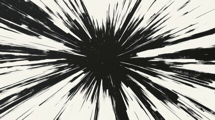 Abstract Radial Black Brushstrokes on White Canvas