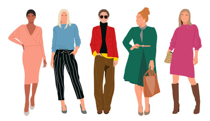 Obraz premium Modern women Vector set isolated on white.