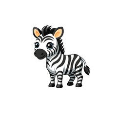 A cute cartoon illustration of a striped zebra standing in the wild