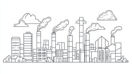 Obraz premium Industrial city skyline outline illustration for graphic design