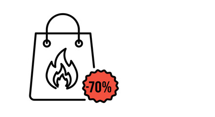 Shopping bag with flame and discount symbol