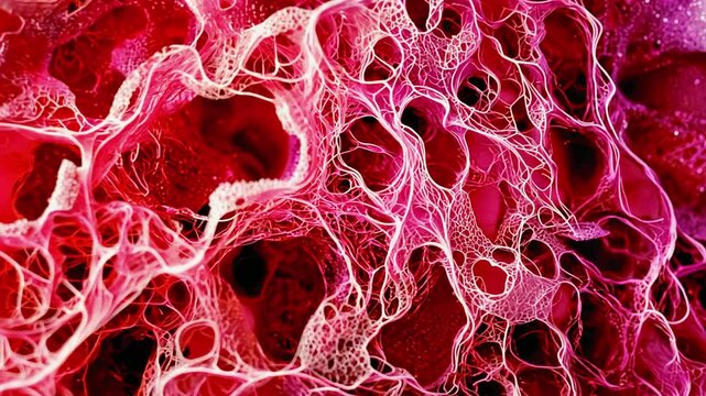 Abstract close-up of vibrant red bubble texture