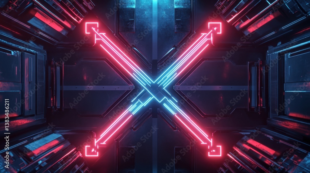 Poster futuristic corridor with glowing neon lights, creating a modern and technological atmosphere. ideal 