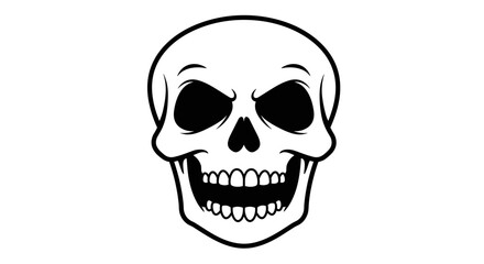 Black and white skull illustration with smiling expression